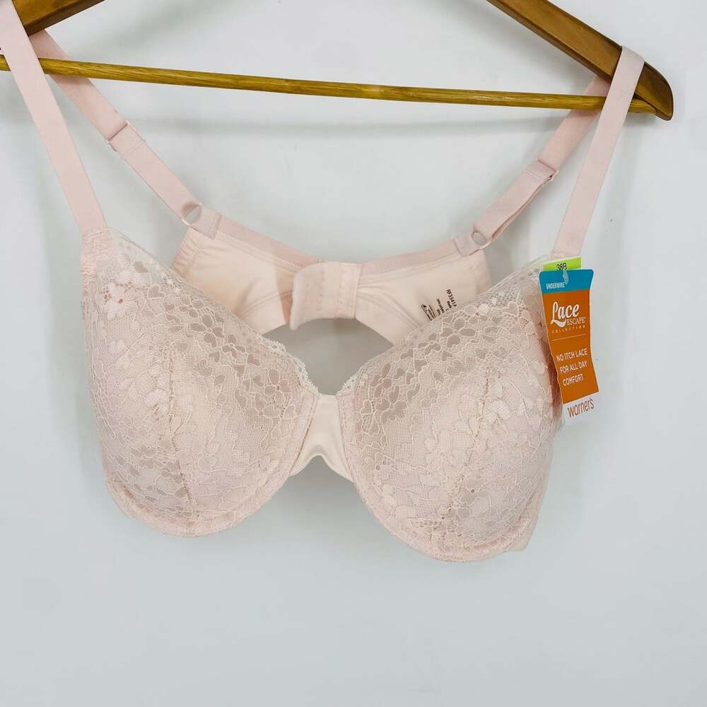 Warner's Lace Escape Bra 38B Pink Lace Underwire RF3341A NWT Coquette Demure